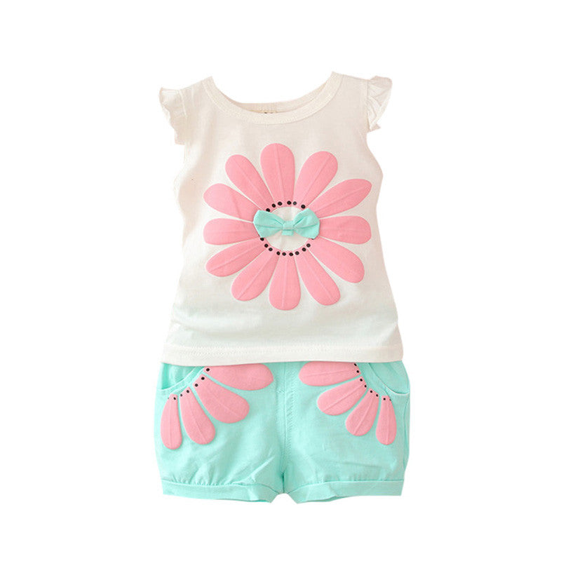 Toddler Baby Girls Clothing Set Sunflower Girls Clothes Sets Kids Casual Sport Suit Set J4U66