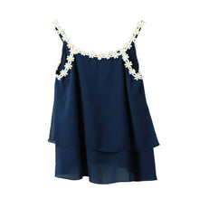 women chiffon blouses o neck flower spaghetti straps sleeveless lace shirt casual crop top vest plus size blusas J4U66