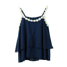 women chiffon blouses o neck flower spaghetti straps sleeveless lace shirt casual crop top vest plus size blusas J4U66