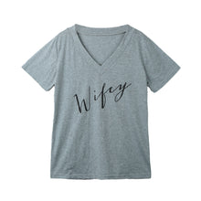 women t-shirts letter print v neck short sleeves cotton casual top plus size loose t-shirts women camisetas mujer J4U66