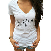 women t-shirts letter print v neck short sleeves cotton casual top plus size loose t-shirts women camisetas mujer J4U66