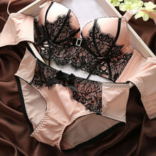 transparent women sexy bra and panty set gauze embroidery ultra thin underwear sets lace brassiere cup b J4U66