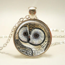 Vintage OWL Cabochon Tibetan Silver Glass Chain Pendant Necklaces J4U66