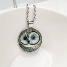 Vintage OWL Cabochon Tibetan Silver Glass Chain Pendant Necklaces J4U66