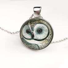 Vintage OWL Cabochon Tibetan Silver Glass Chain Pendant Necklaces J4U66