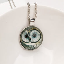 Vintage OWL Cabochon Tibetan Silver Glass Chain Pendant Necklaces J4U66