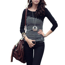 slim t-shirts women t-shirts striped o neck women tops long sleeve tee blusas white J4U66