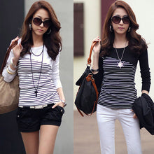 slim t-shirts women t-shirts striped o neck women tops long sleeve tee blusas white J4U66