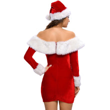 women 2pcs santa costume set faux fur long sleeve bodycon dress off shoulderchristmas dress red performance uniform J4U66