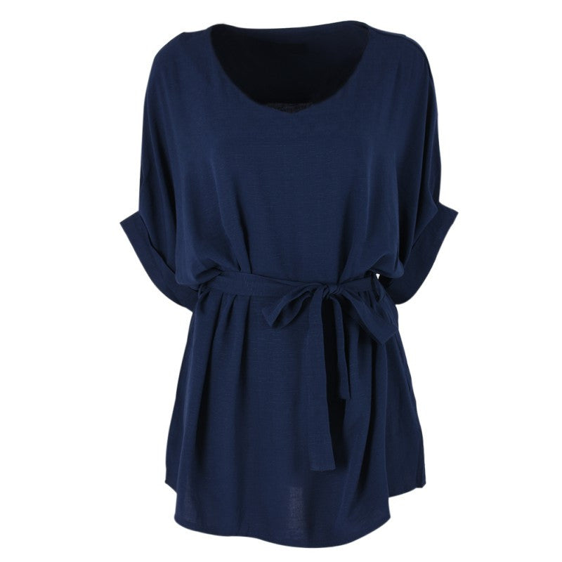 Fashion Women 3/4 Sleeve Bodycon Tops Dress Slim Waist T-shirt Beach Casual Dresses XL-5XL J4U66