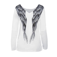 women tops angel wing print long t-shirts long sleeve casual t-shirts women sexy tee plus size white J4U66
