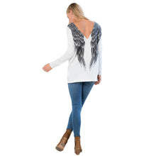 women tops angel wing print long t-shirts long sleeve casual t-shirts women sexy tee plus size white J4U66