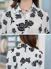 women black rose printed shirts floral three quarter batwing sleeves loose button blusas femininas ladies work shirt J4U66