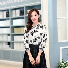 women black rose printed shirts floral three quarter batwing sleeves loose button blusas femininas ladies work shirt J4U66
