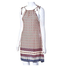 Fashion Women Boho Dress loose Printed Halter Style Sleeveless Hippie Mini Dress Plus Size Women Clothing Vestidos Beige J4U66