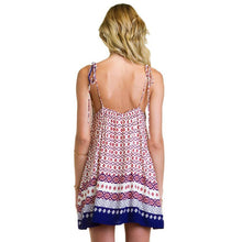 Fashion Women Boho Dress loose Printed Halter Style Sleeveless Hippie Mini Dress Plus Size Women Clothing Vestidos Beige J4U66
