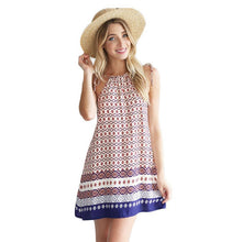 Fashion Women Boho Dress loose Printed Halter Style Sleeveless Hippie Mini Dress Plus Size Women Clothing Vestidos Beige J4U66