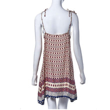 Fashion Women Boho Dress loose Printed Halter Style Sleeveless Hippie Mini Dress Plus Size Women Clothing Vestidos Beige J4U66