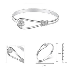 Women Bracelet Silver Plated Simple Rose Cuff Bangle Bracelet Jewelry J4U66