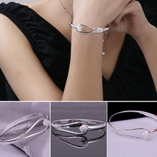Women Bracelet Silver Plated Simple Rose Cuff Bangle Bracelet Jewelry J4U66