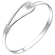 Women Bracelet Silver Plated Simple Rose Cuff Bangle Bracelet Jewelry J4U66
