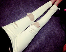 Women Casual Black High Waist Torn Jeans Hole Knee Skinny Pencil Pants Denim Ripped Jeans For Women J4U66