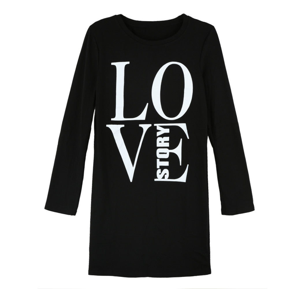 women casual t-shirts letter print long sleeve tops tee round neck women long t-shirts plus size grey black J4U66