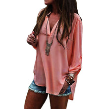 women chiffon blouse top solidcolor irregular hem long sleeve casual chiffon shirt plus size button tops blusas J4U66