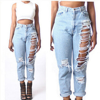 Women Cool Destroyed Denim Pants Workout Holes Jeans Boyfriend Jeans Hole Openings Denim Jeans Pants Women Clothing J4U66