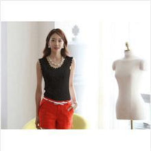 Women Cotton Knitted Lace Sleeveless Tank Tops Plus Size Causal Lace Tops Women Pullovers Black White S-XXL J4U66