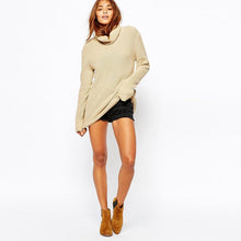 women cowl neck knitted pullovers sweaters tunic dress mini jumperclothes J4U66