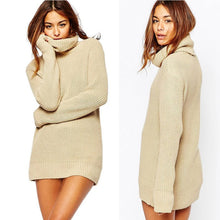 women cowl neck knitted pullovers sweaters tunic dress mini jumperclothes J4U66