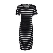 Women Dress Casual Slim Sheath Dresses Round Neck Striped Dress Short Sleeve Bodycon Dress J4U66