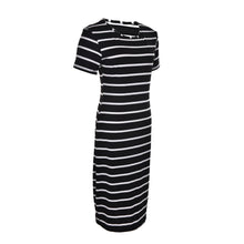 Women Dress Casual Slim Sheath Dresses Round Neck Striped Dress Short Sleeve Bodycon Dress J4U66
