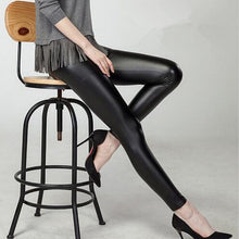 Faux Leather Stretchy Skinny Leggings Slim High Waist Pants J4U66