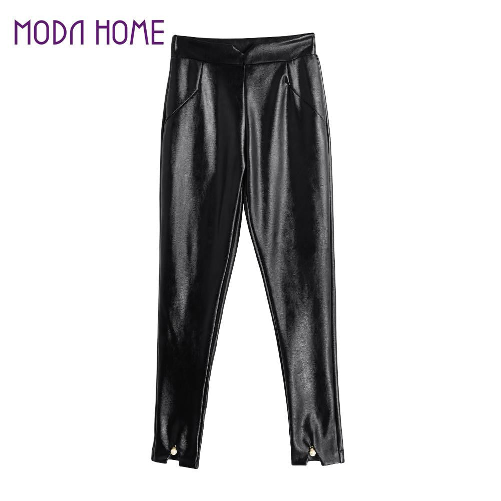 women fitness leggings leggins solid pu leather leggings elastic stretch women black pants sweatpants J4U66