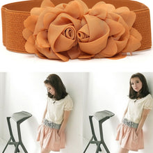 Fashion Women Girl Chiffon Flower Double Rose Flower Elastic Stretch Waist Belt J4U66