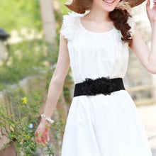Fashion Women Girl Chiffon Flower Double Rose Flower Elastic Stretch Waist Belt J4U66