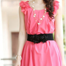 Fashion Women Girl Chiffon Flower Double Rose Flower Elastic Stretch Waist Belt J4U66