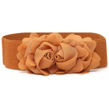 Fashion Women Girl Chiffon Flower Double Rose Flower Elastic Stretch Waist Belt J4U66