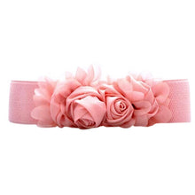 Fashion Women Girl Chiffon Flower Double Rose Flower Elastic Stretch Waist Belt J4U66