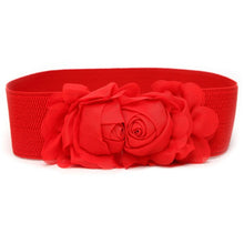 Fashion Women Girl Chiffon Flower Double Rose Flower Elastic Stretch Waist Belt J4U66