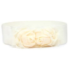 Fashion Women Girl Chiffon Flower Double Rose Flower Elastic Stretch Waist Belt J4U66