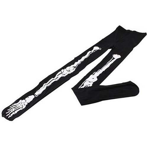 Women Girls Black Cotton Sexy Punk Soft Fancy Trendy Skeleton Bone 3D Printed Pants Leggings Leggings J4U66
