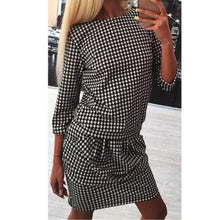 Fashion Women Houndstooth 3/4 Sleeve Casual Tight Slim Party Club Mini Dress PY3 J4U66