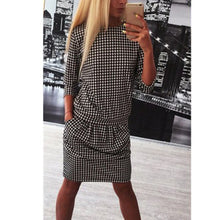 Fashion Women Houndstooth 3/4 Sleeve Casual Tight Slim Party Club Mini Dress PY3 J4U66