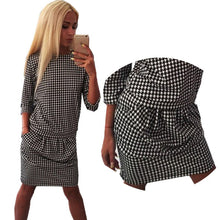 Fashion Women Houndstooth 3/4 Sleeve Casual Tight Slim Party Club Mini Dress PY3 J4U66