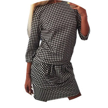 Fashion Women Houndstooth 3/4 Sleeve Casual Tight Slim Party Club Mini Dress PY3 J4U66