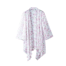 women kimono cardigan open front floral print irregular hem 3/4 sleeve chiffon shirt women blouses blue pink yellow J4U66