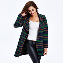 women knitted coat cardigan contrast stripe notched collar long sleeve warm sweater outerwear knitwear J4U66
